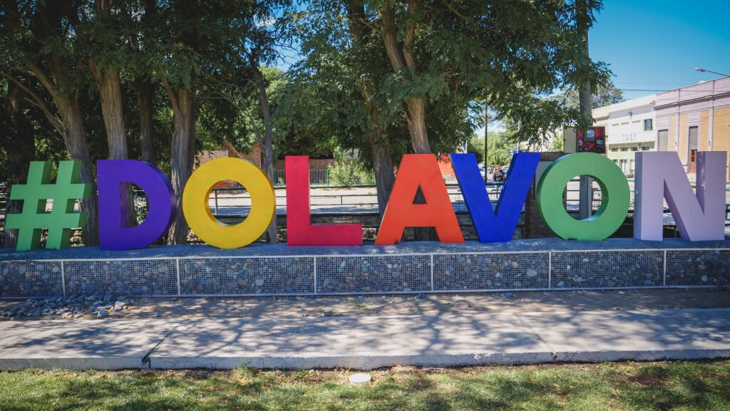 Dolavon town sign in Chubut, Argentina 