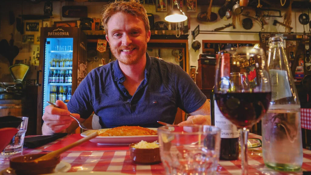 Eating pasta at Don Chiquino in Esquel.