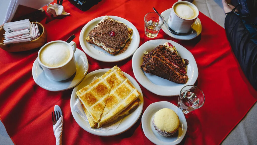 Afternoon tea and cake at Maria Castaña cafe in Esquel.