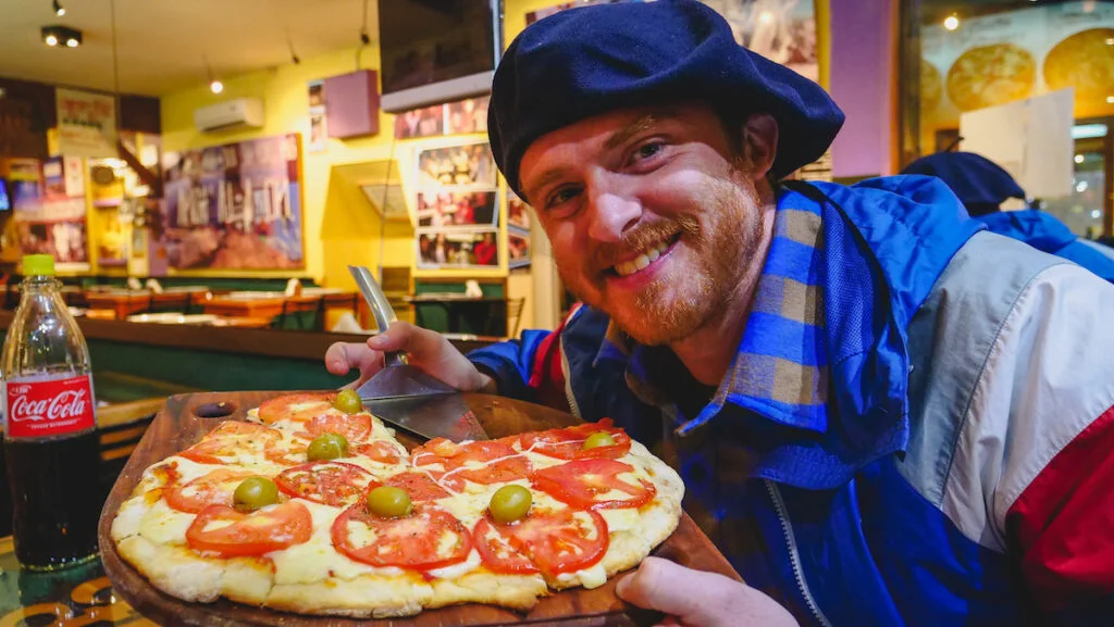 Eating at Fitzroya pizza restaurant in Esquel.