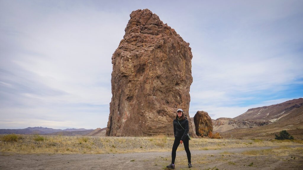 Standing in front of Piedra Parada, a rock that rises 210 metres from the valley in Chubut 