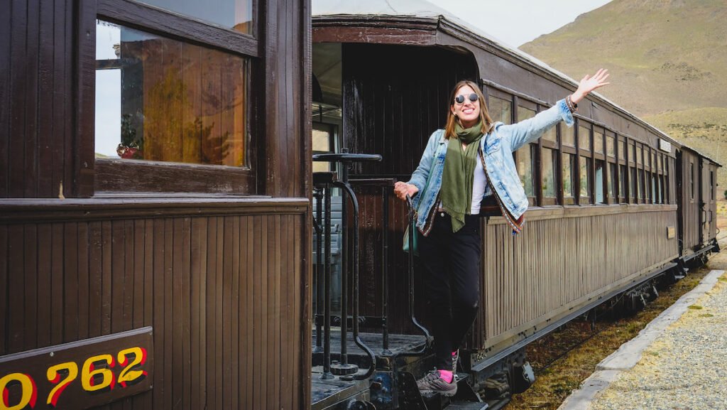 All aboard the Old Patagonian Express in Chubut, Patagonia.