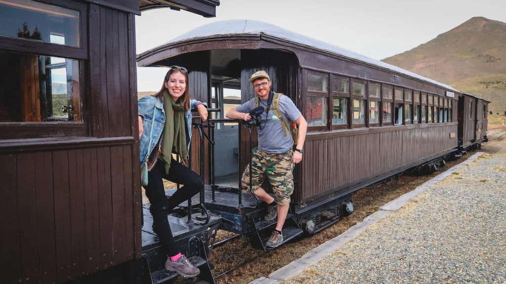 Riding the Old Patagonian Express train from Esquel to Nahuel Pan.