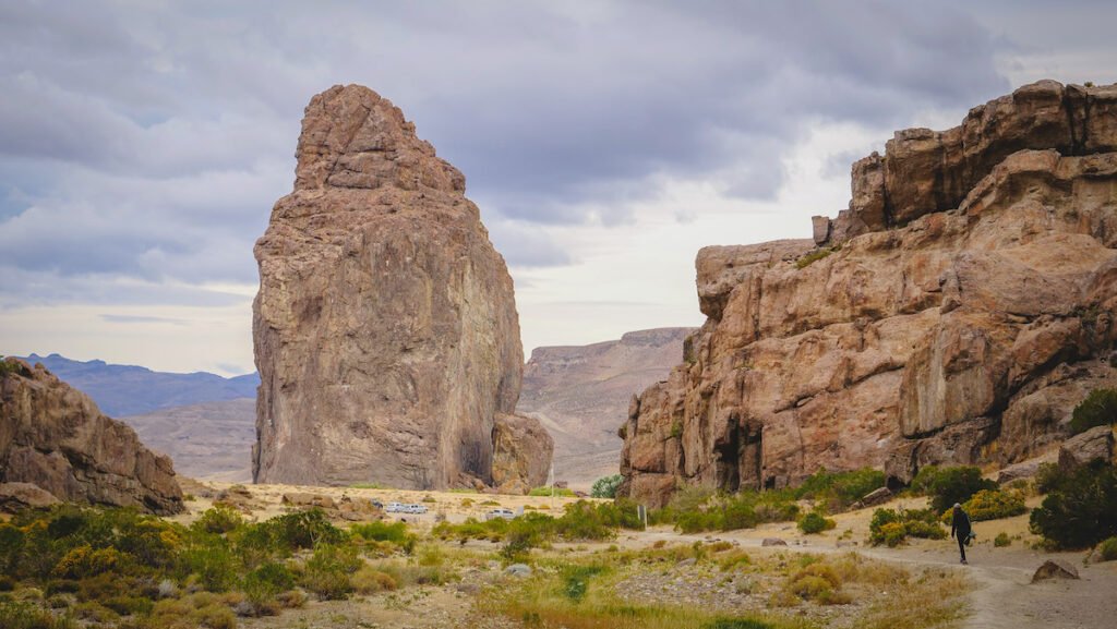 Piedra Parada is a giant monolith that rises from the Chubut Valley in Patagonia, Argentina 