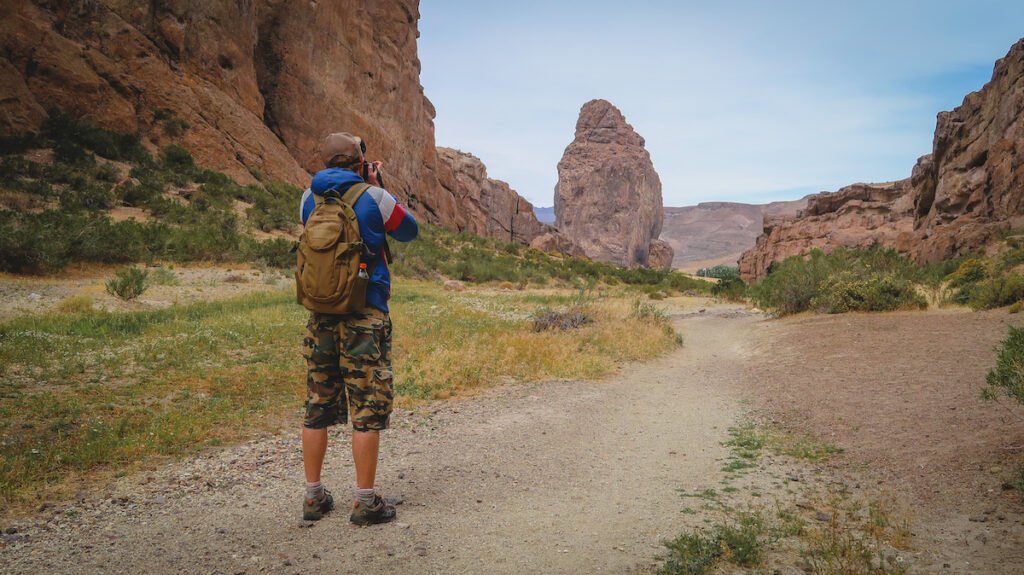 Photographing Piedra Parada from inside the Vulture's Canyon.