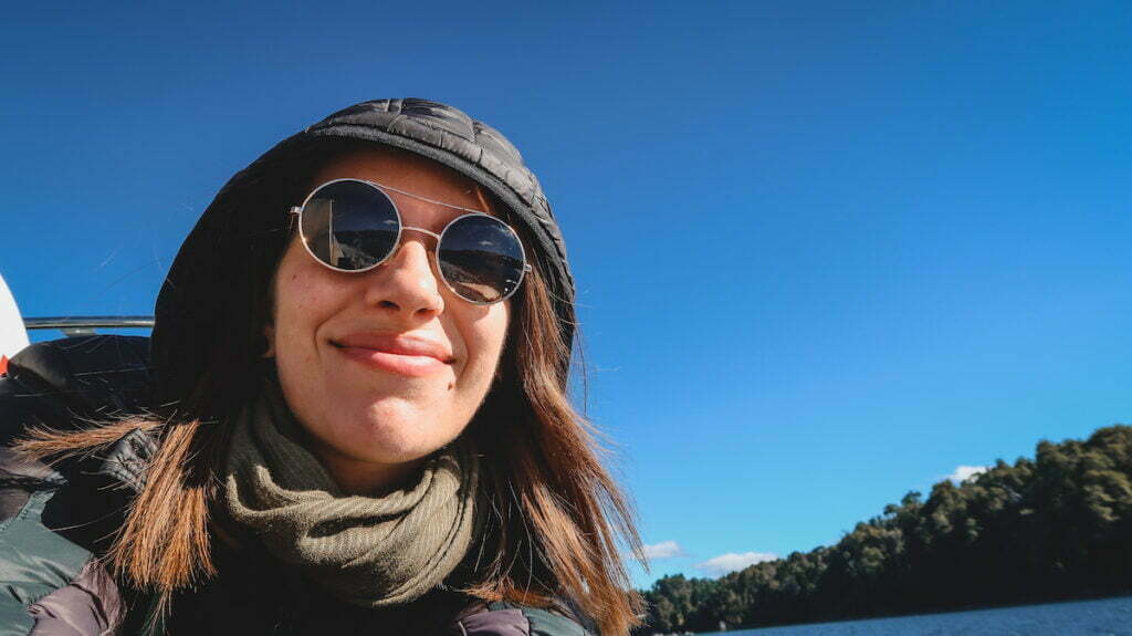 Riding on a boat in Nahuel Huapi Lake in northern Patagonia