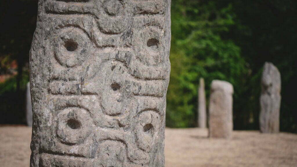 Carved standing stones at Los Menhires in Tucuman, Argentina 