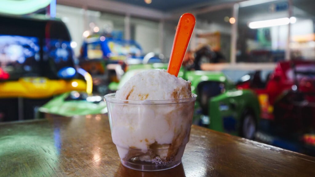 Artesanal coconut and dulce de leche ice cream at Chocolates in Comodoro Rivadavia