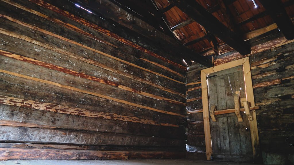 Inside the log cabin Butch Cassidy, the Sundance Kid and Etta Place lived in.