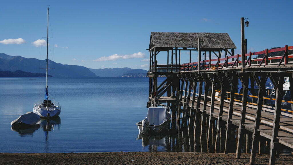 The pier in Bahia Mansa where boat tours depart to the Arrayanes Forest 