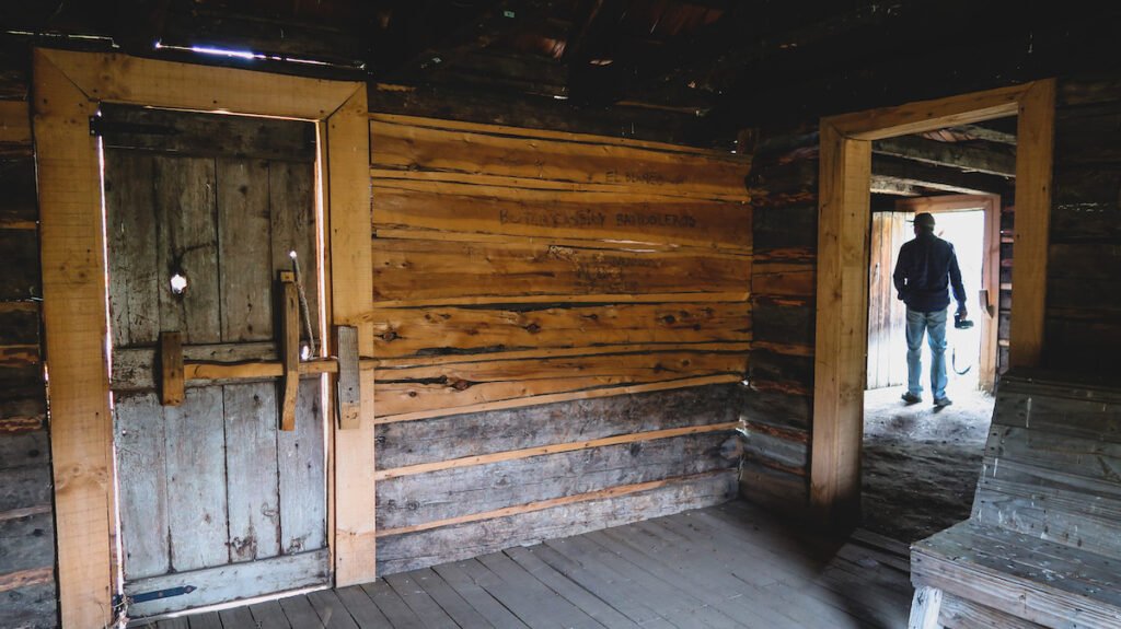 Interior of the restored Butch Cassidy cabin in Patagonia, Argentina 