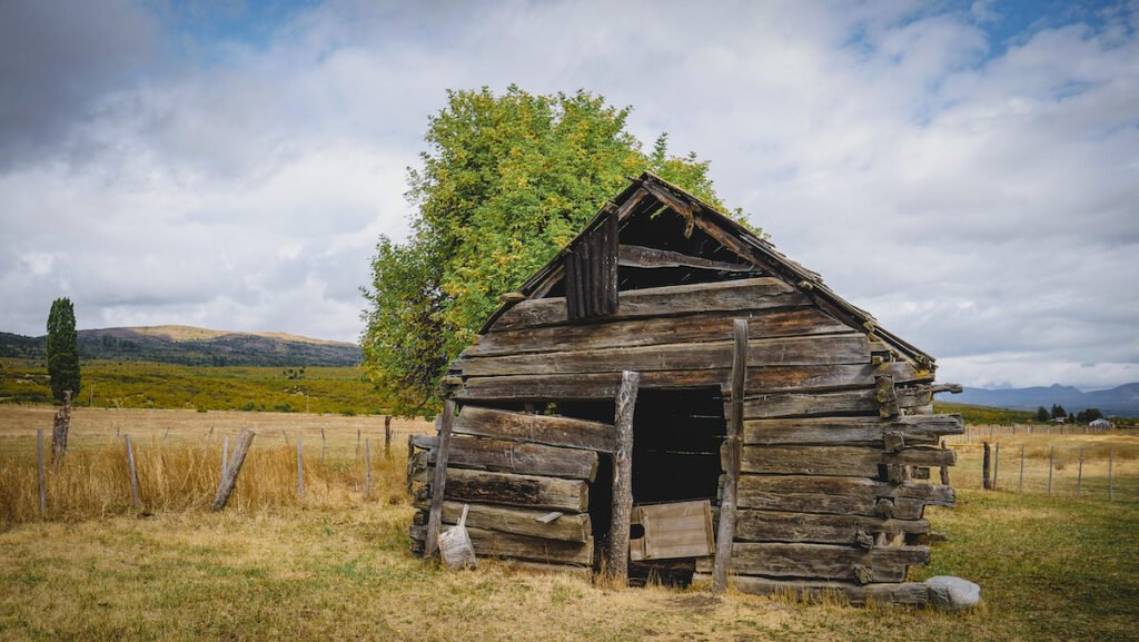 Ruined buildings on the Butch Cassidy Ranch in Cholila, Argentina