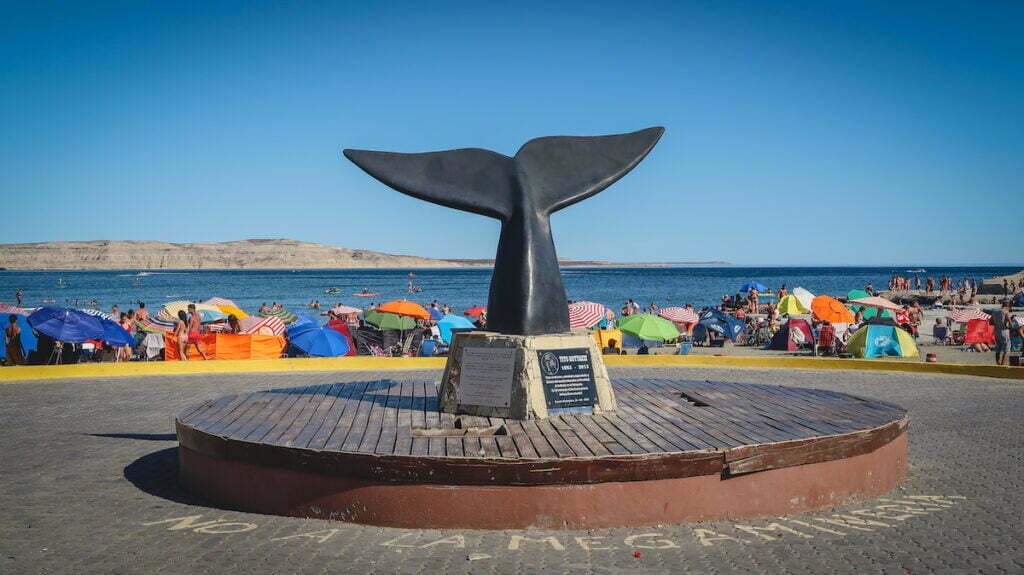 Whale sculpture by the beach in Puerto Piramides, Peninsula Valdes 