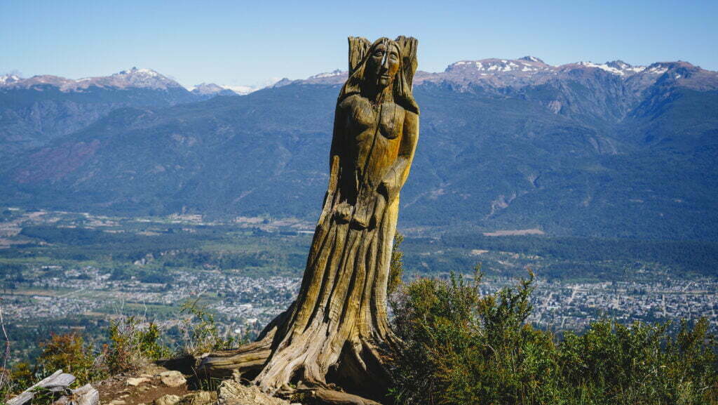 A sculpture made out of a burnt tree at the Sculpture Forest in El Bolson, Patagonia. 