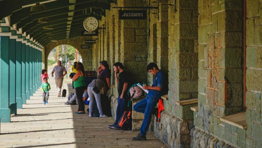 Passengers waiting for the Tren Patagónico at the train station in Bariloche, Argentina. 