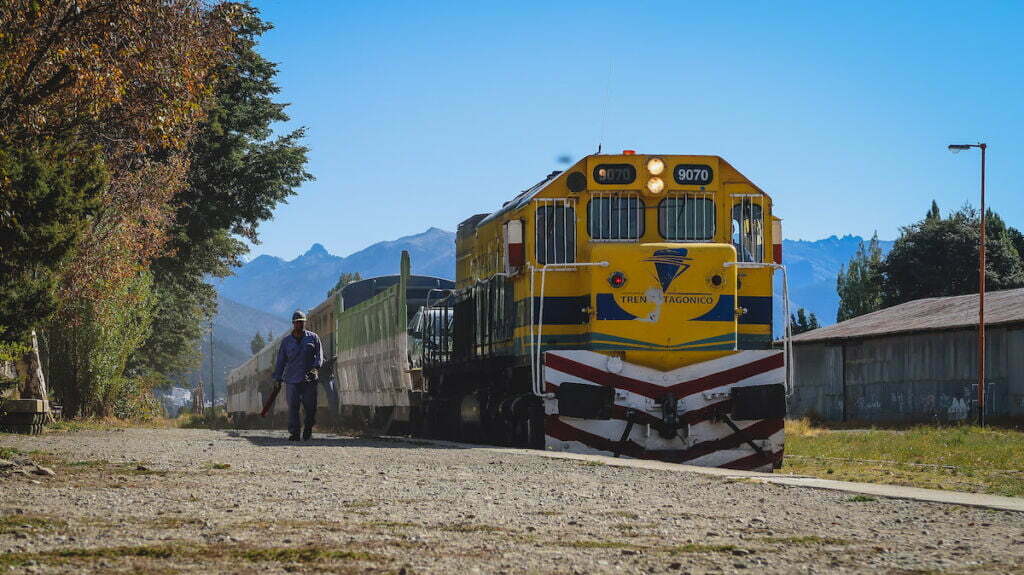 The Tren Patagónico or Patagonian Train entering the station in Bariloche, Argentina. 