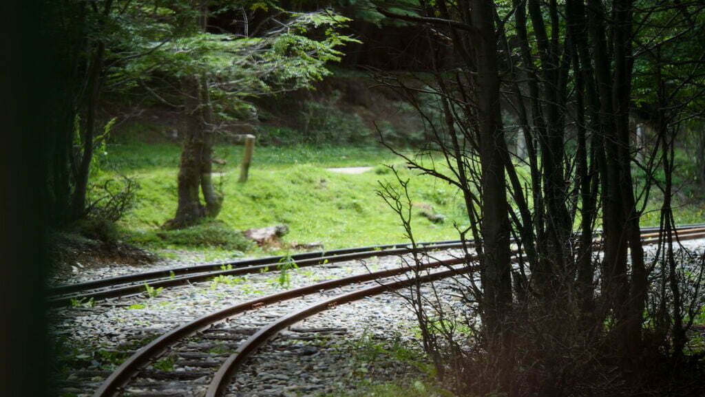 End of the world train tracks in Tierra del Fuego National Park