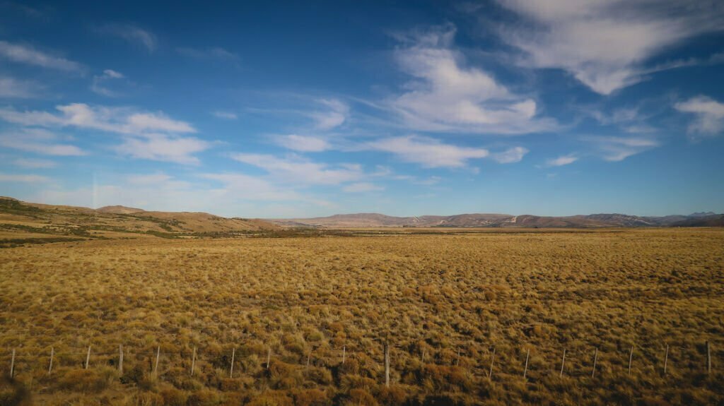 Landscapes of the Patagonian steppe while travelling across Argentina by train.