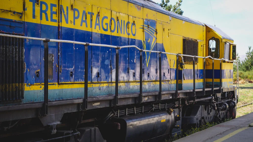 The cross-Patagonian train, known as the Tren Patagónico in Bariloche, Argentina travels from the Andes Mountains to the Atlantic Ocean.
