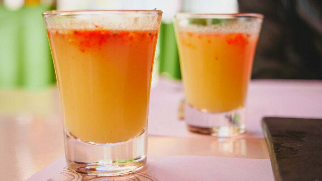 Potato ginger onion soup in a shot glass 