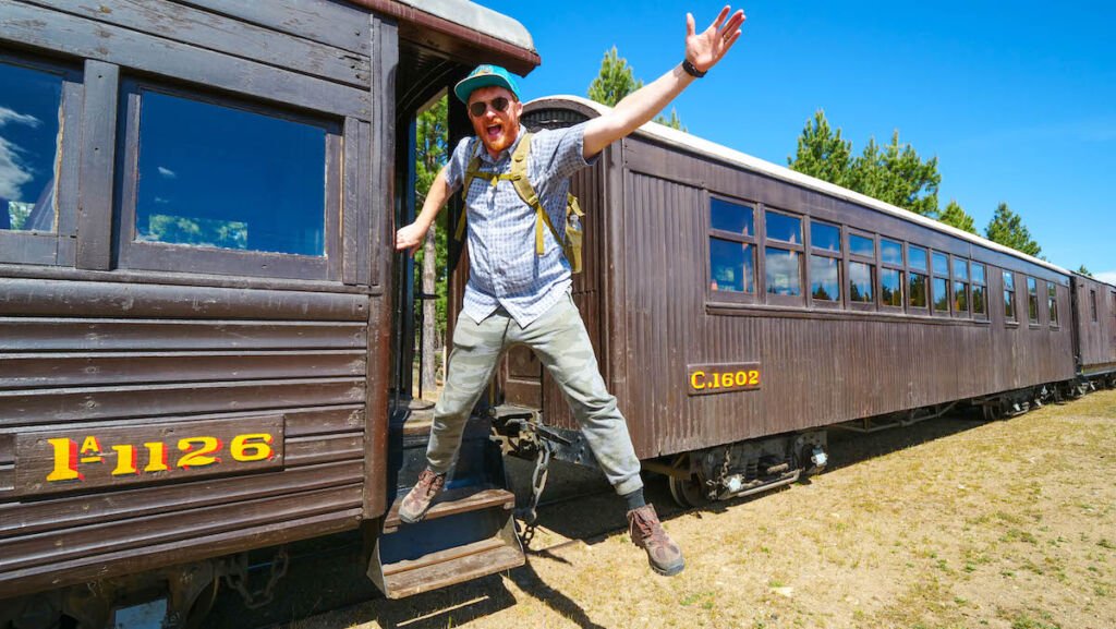 Riding the Old Patagonian Express from El Maiten on a day trip from El Bolson.