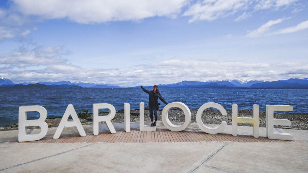 You do a lot with 2 days in Bariloche - here I am visiting the city sign on the shores of Lake Nahuel Huapi 