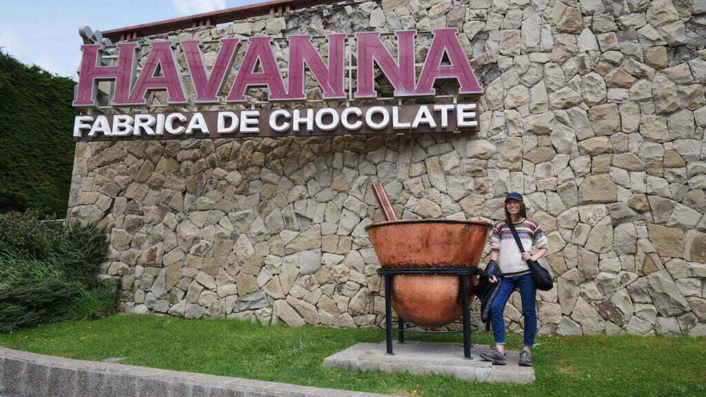 Audrey standing in front of the Havanna Chocolate Museum in Bariloche, Argentina. 