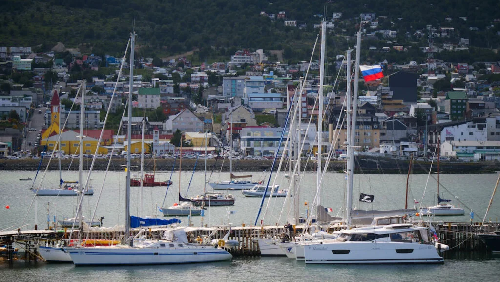 Harbour views of Ushuaia on the city sightseeing bus tour