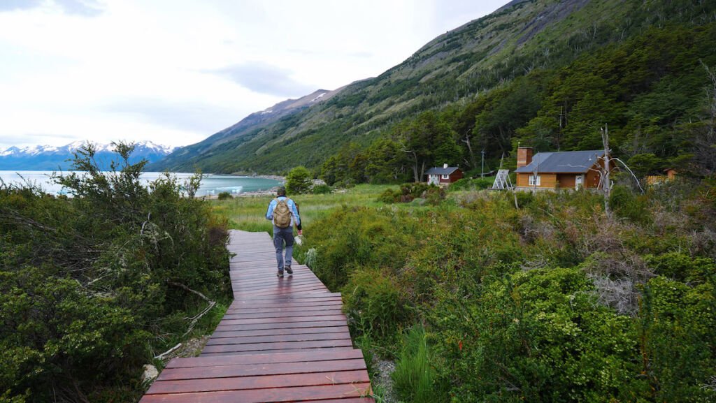 Boardwalk leading to the iceberg lagoon in Los Glaciares National Park.
