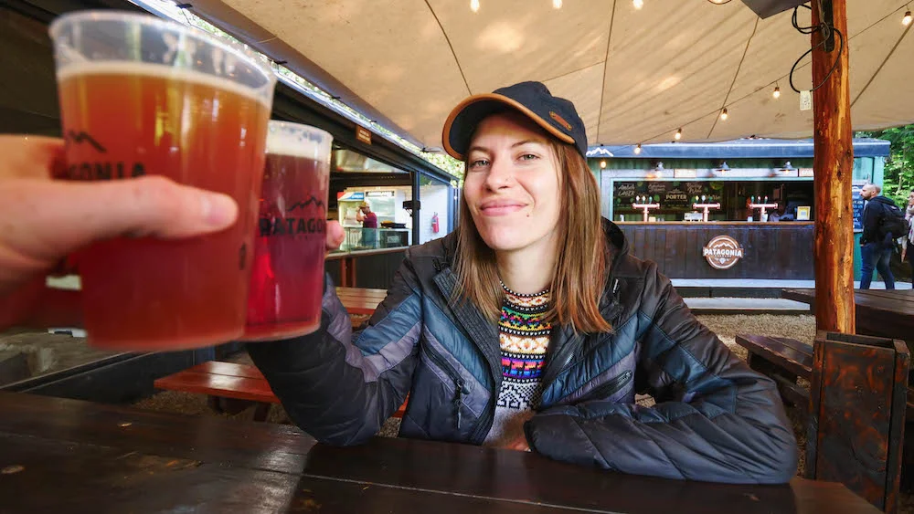 Drinking beer at Patagonia Brewery in Bariloche at Km 24.7