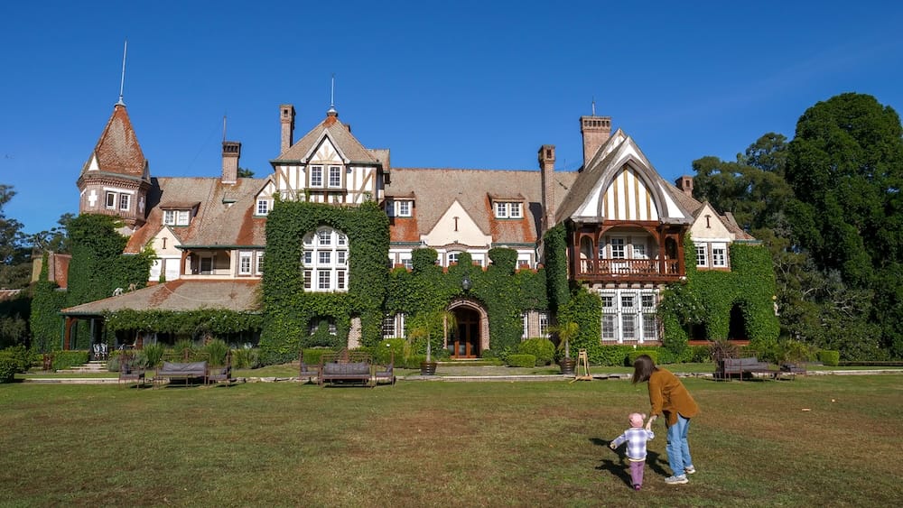 Audrey and Aurelia strolling in front of Estancia Villa Maria in Buenos Aires Province.
