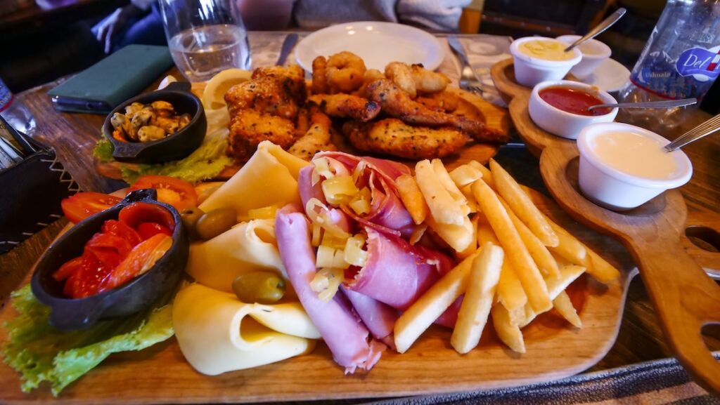 Picada is a snacking board and it's a popular light meal option in Argentina. This was at Taverna del Viejo Lobo in Ushuaia.