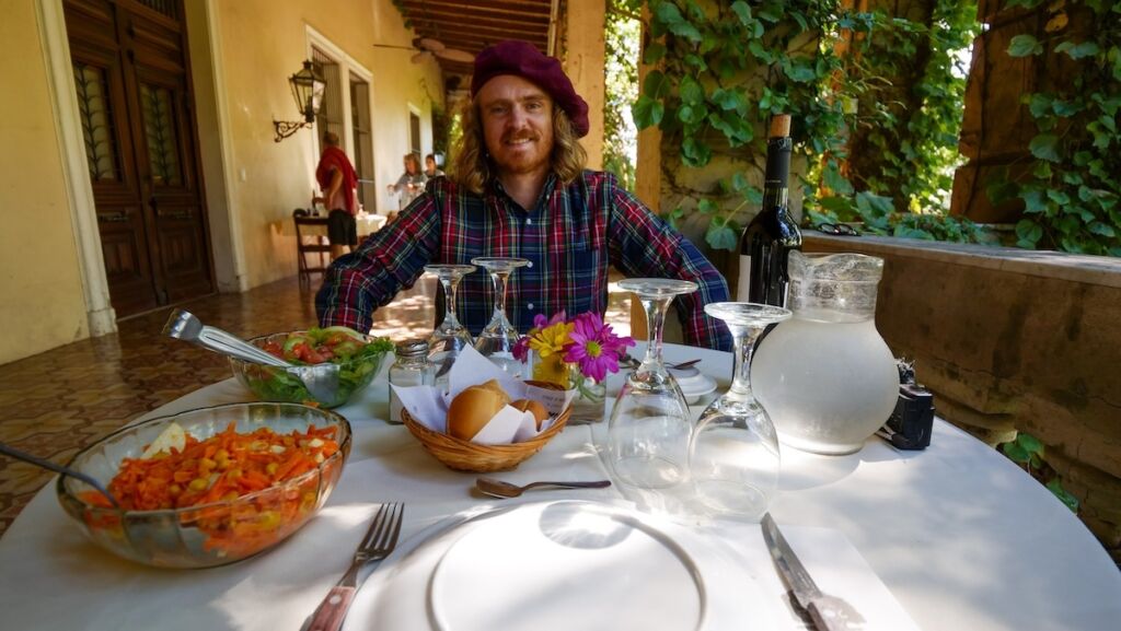 Samuel eating lunch on the terrace at Estancia El Ombu