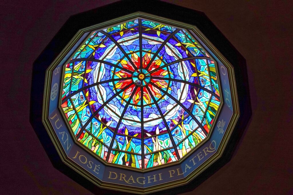 Stained glass dome at the Draghi Museum in Areco 