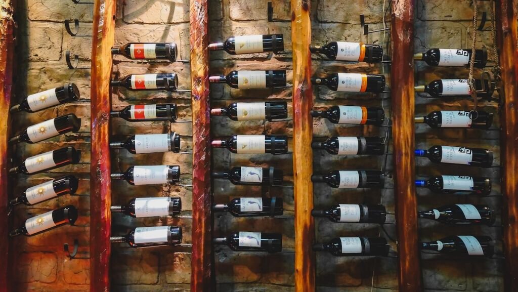 Bottles of Argentine wine on a wall