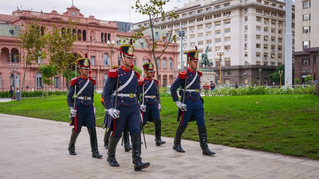 Changing of the Guard in front of the Casa Rosada or Pink House in Buenos Aires 