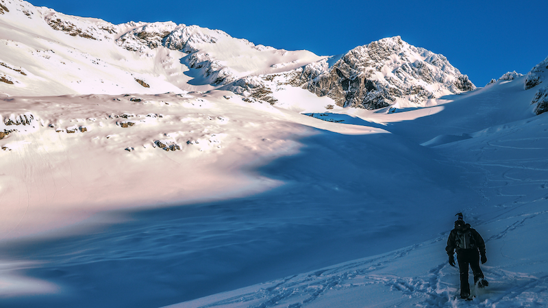 Hiker in Martial Glacier during winter in Ushuaia 