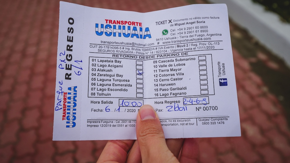 Ticket for the shuttle bus in Ushuaia 