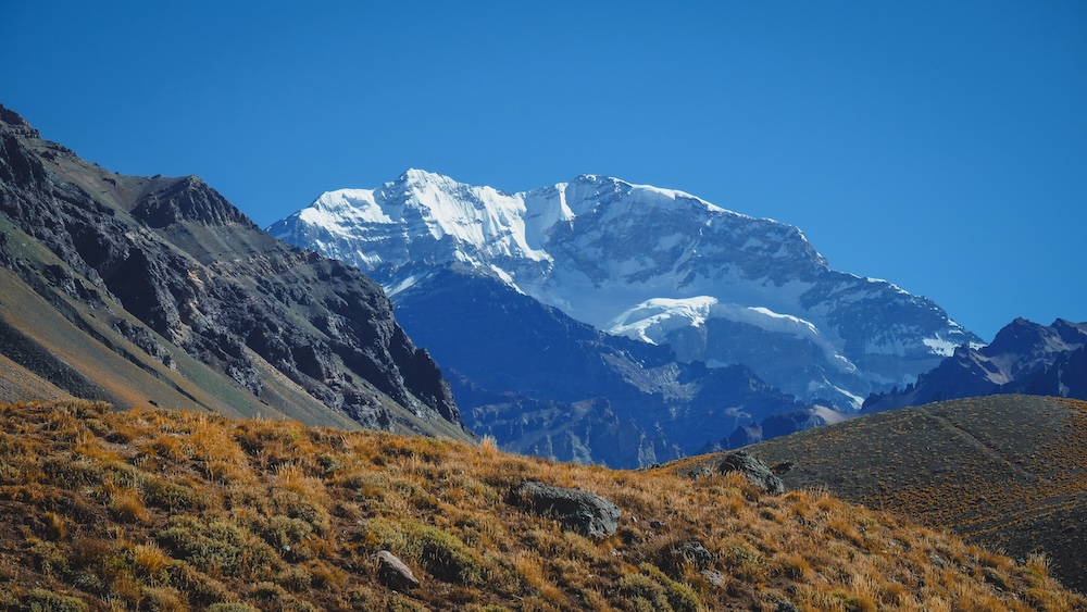 Views of Aconcagua, the the highest mountain in the Americas, as seen from the Aconcagua Lookout Point in Mendoza.