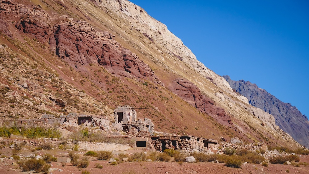 Ruins of the Puente del Inca Thermal Resort which was destroyed by a mountain slide.