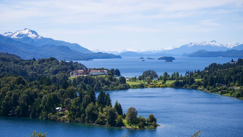 Llao Llao Hotel as seen from the Circuito Chico Panoramic Point in Bariloche, Argentina.