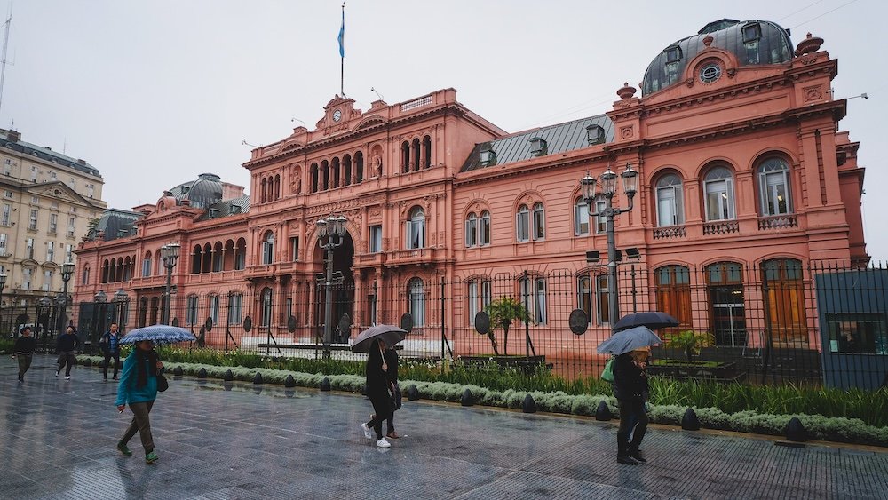 Visiting Casa Rosada, or the Pink House, on a rainy day in Buenos Aires, Argentina.
