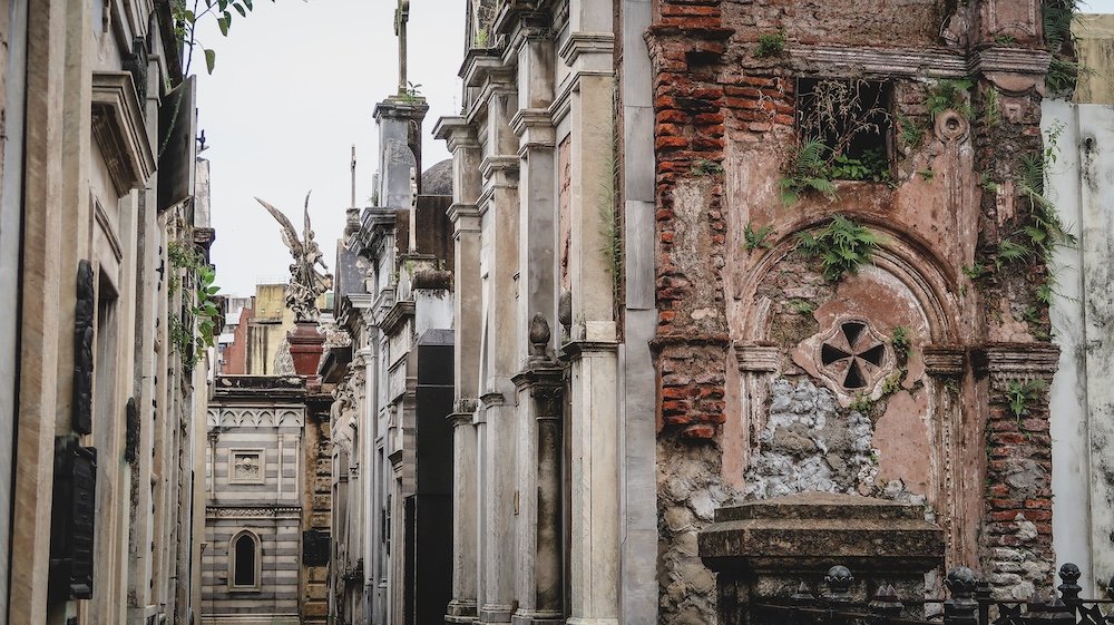 Old family crypts and mausoleums at Recoleta Cemetery in Buenos Aires