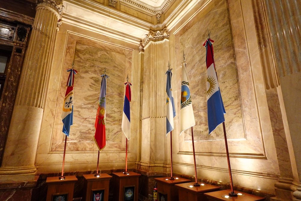 The Gran Hall or Salon de las Provincias features the flags of every Argentine province.
