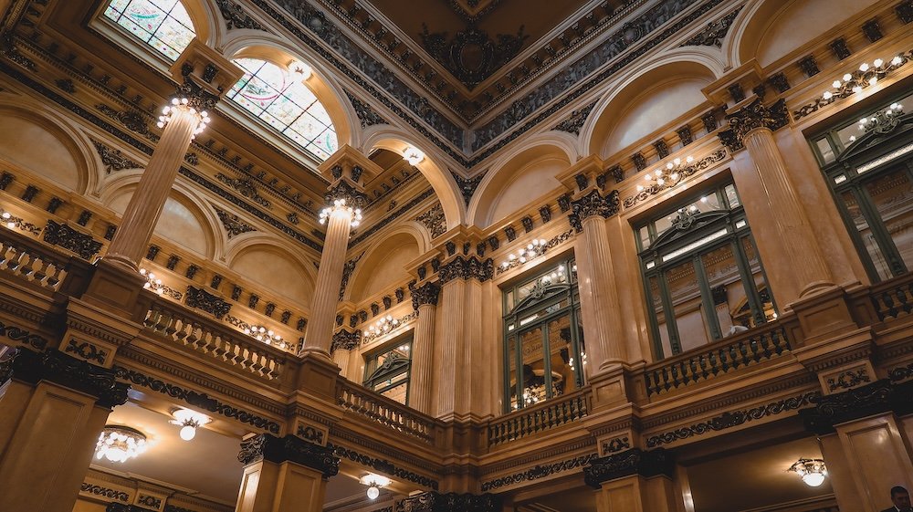 Architectural details of the interior of Teatro Colon in Buenos Aires, which can only be visited during a guided tour or a performance.