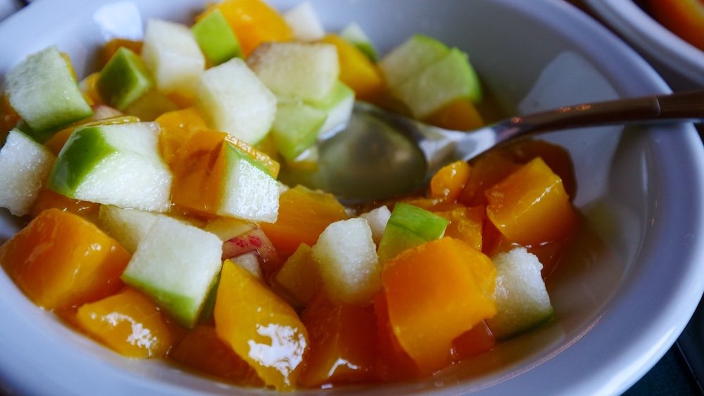 Ensalada de frutas is a fruit salad that's typically eaten as dessert during the summer months in Argentina.