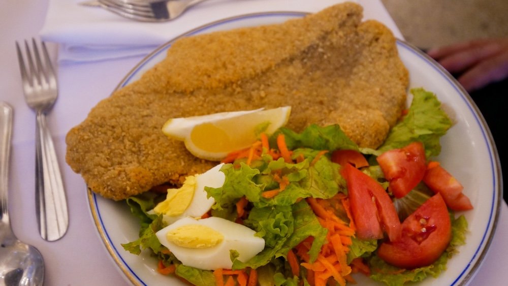 Milanesa is Argentina’s version of a schnitzel. It is a breaded, fried veal cutlet.