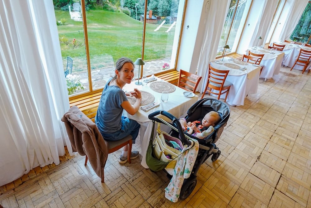 Audrey in the Sala Nahuel Huapi dining room at Gran Hotel Panamericano in Bariloche