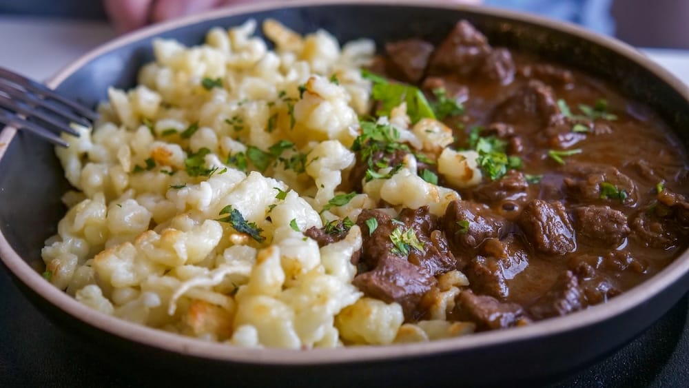 Goulash and spaetzle for dinner