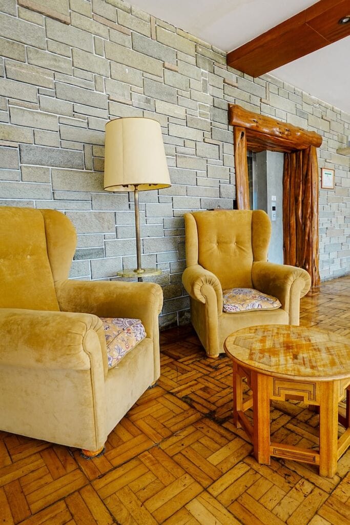 The large vintage sofas in the lobby at Gran Hotel Panamericano